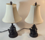 Beautiful Detailed Elephant and Palm Tree Based Black Heavy Resin Table Lamp Set of 2