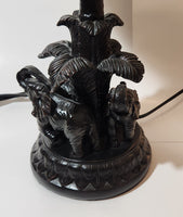 Beautiful Detailed Elephant and Palm Tree Based Black Heavy Resin Table Lamp Set of 2