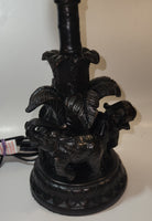 Beautiful Detailed Elephant and Palm Tree Based Black Heavy Resin Table Lamp Set of 2