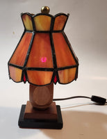 Rare Vintage Mid Century Rustic Orange Slag Stained Glass Small 8" Tall Nightstand Table Lamp