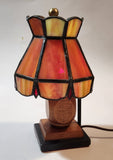 Rare Vintage Mid Century Rustic Orange Slag Stained Glass Small 8" Tall Nightstand Table Lamp