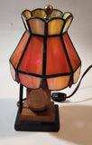 Rare Vintage Mid Century Rustic Orange Slag Stained Glass Small 8" Tall Nightstand Table Lamp