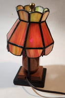 Rare Vintage Mid Century Rustic Orange Slag Stained Glass Small 8" Tall Nightstand Table Lamp