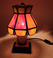 Rare Vintage Mid Century Rustic Orange Slag Stained Glass Small 8" Tall Nightstand Table Lamp