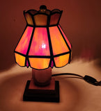 Rare Vintage Mid Century Rustic Orange Slag Stained Glass Small 8" Tall Nightstand Table Lamp