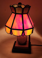 Rare Vintage Mid Century Rustic Orange Slag Stained Glass Small 8" Tall Nightstand Table Lamp