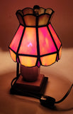 Rare Vintage Mid Century Rustic Orange Slag Stained Glass Small 8" Tall Nightstand Table Lamp