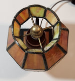 Rare Vintage Mid Century Rustic Orange Slag Stained Glass Small 8" Tall Nightstand Table Lamp