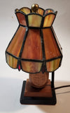 Rare Vintage Mid Century Rustic Orange Slag Stained Glass Small 8" Tall Nightstand Table Lamp