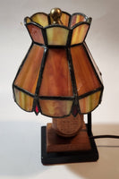 Rare Vintage Mid Century Rustic Orange Slag Stained Glass Small 8" Tall Nightstand Table Lamp