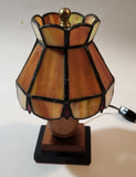 Rare Vintage Mid Century Rustic Orange Slag Stained Glass Small 8" Tall Nightstand Table Lamp