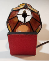 Rare Vintage Mid Century Rustic Orange Slag Stained Glass Small 8" Tall Nightstand Table Lamp