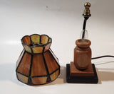 Rare Vintage Mid Century Rustic Orange Slag Stained Glass Small 8" Tall Nightstand Table Lamp