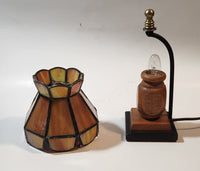 Rare Vintage Mid Century Rustic Orange Slag Stained Glass Small 8" Tall Nightstand Table Lamp