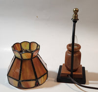 Rare Vintage Mid Century Rustic Orange Slag Stained Glass Small 8" Tall Nightstand Table Lamp