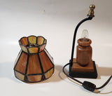 Rare Vintage Mid Century Rustic Orange Slag Stained Glass Small 8" Tall Nightstand Table Lamp