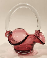 Vintage Cranberry Glass Candy Dish Basket