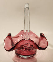 Vintage Cranberry Glass Candy Dish Basket