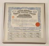 Antique 1913 Anglo-Ottoman Tobacco Company Limited Stock Certificates Bond Shares Framed Paper Sheet