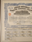 Antique 1913 Anglo-Ottoman Tobacco Company Limited Stock Certificates Bond Shares Framed Paper Sheet