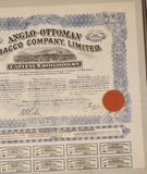 Antique 1913 Anglo-Ottoman Tobacco Company Limited Stock Certificates Bond Shares Framed Paper Sheet