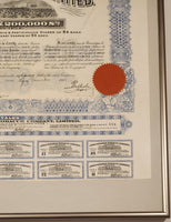 Antique 1913 Anglo-Ottoman Tobacco Company Limited Stock Certificates Bond Shares Framed Paper Sheet