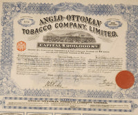 Antique 1913 Anglo-Ottoman Tobacco Company Limited Stock Certificates Bond Shares Framed Paper Sheet