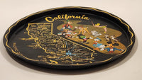 Vintage Disneyland California State Landmarks and Cartoon Characters Black 11" Diameter Round Tin Metal Serving Tray Souvenir