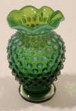 Vintage Fenton Hobnail Emerald to Mint Green 3 3/4" Tall Bud Vase with Ruffled Edge