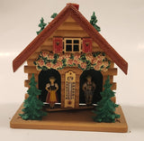 Vintage German Christmas Themed Black Forest Bavarian House Homestead Shaped Wooden and Plastic Thermometer with Man and Woman 5 1/2" Tall