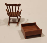 Vintage Rocking Chair and Stool Brown Plastic Dollhouse Toys