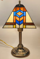 White Blue Art Deco Style 18" Tall Leaded Stained Glass Table Lamp