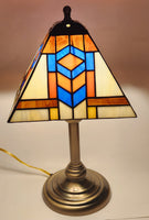 White Blue Art Deco Style 18" Tall Leaded Stained Glass Table Lamp