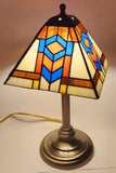 White Blue Art Deco Style 18" Tall Leaded Stained Glass Table Lamp