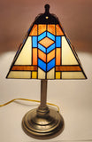 White Blue Art Deco Style 18" Tall Leaded Stained Glass Table Lamp