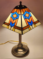 White Blue Art Deco Style 18" Tall Leaded Stained Glass Table Lamp