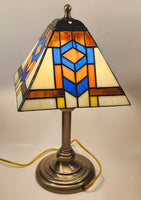 White Blue Art Deco Style 18" Tall Leaded Stained Glass Table Lamp