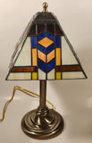 White Blue Art Deco Style 18" Tall Leaded Stained Glass Table Lamp