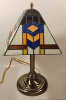 White Blue Art Deco Style 18" Tall Leaded Stained Glass Table Lamp