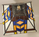 White Blue Art Deco Style 18" Tall Leaded Stained Glass Table Lamp