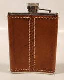 Jack Daniels Old No. 7 Brand Whiskey Brown Leather Covered Cuved 6 Oz. Stainless Steel Flask