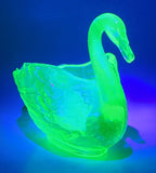 Antique Fenton Uranium Glass Swan Dish