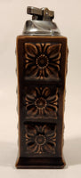 Vintage Embossed Flower Pattern Brown Ceramic Table Top Lighter Signed Dale