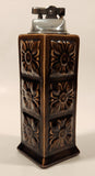 Vintage Embossed Flower Pattern Brown Ceramic Table Top Lighter Signed Dale