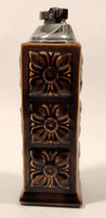 Vintage Embossed Flower Pattern Brown Ceramic Table Top Lighter Signed Dale