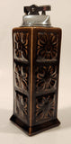 Vintage Embossed Flower Pattern Brown Ceramic Table Top Lighter Signed Dale