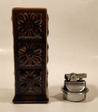 Vintage Embossed Flower Pattern Brown Ceramic Table Top Lighter Signed Dale