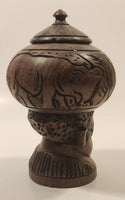 Elephant Rhinoceros and Head Bust 6 1/2" Hand Carved Wood African Sculpture Trinket Box