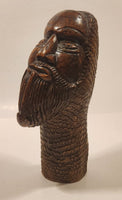 Bearded Tribal Warrior Head Bust 8 1/2" Hand Carved Wood African Sculpture