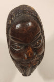 Bearded Tribal Warrior Head Bust 8 1/2" Hand Carved Wood African Sculpture